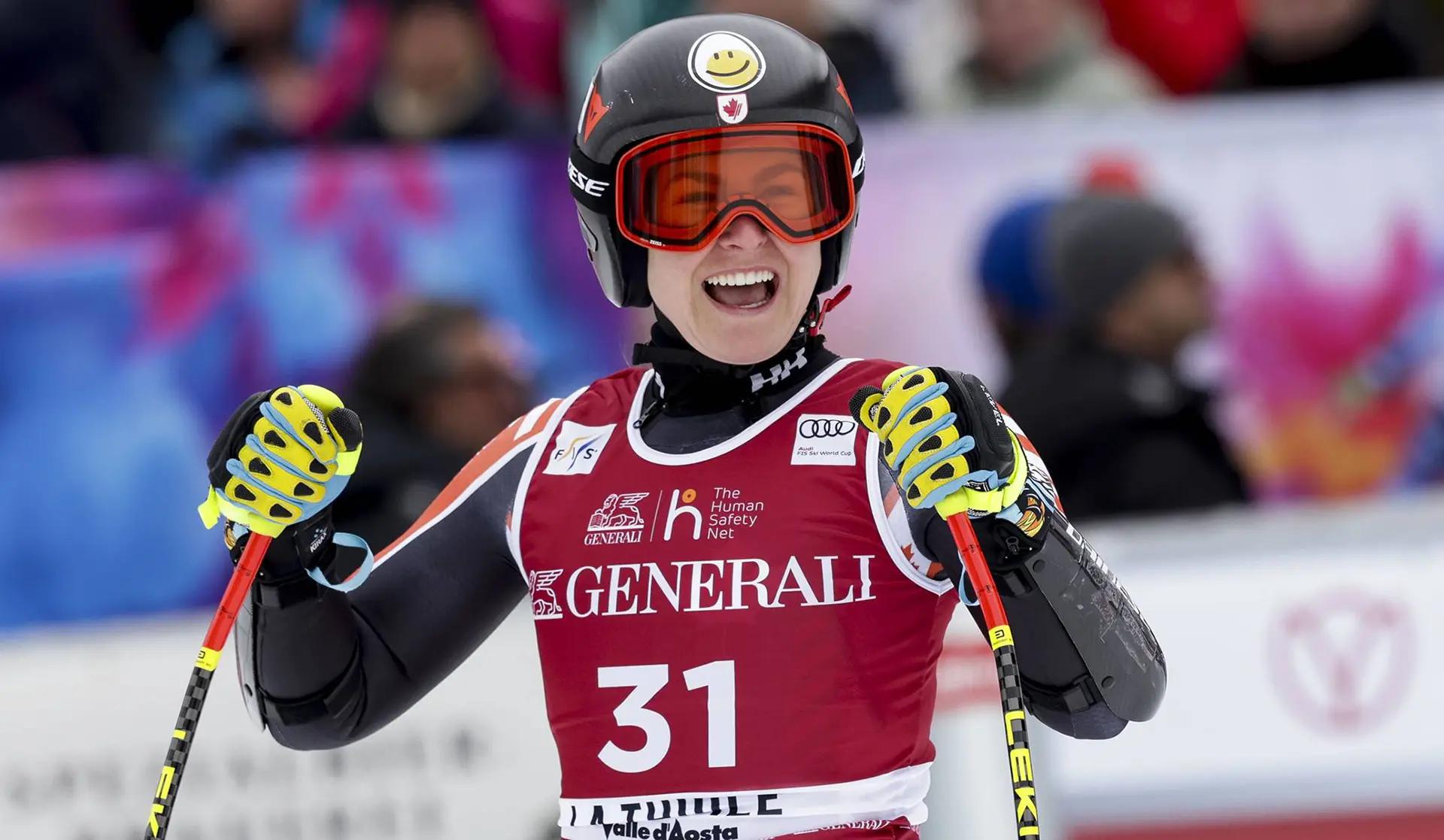 Canada’s Valérie Grenier smiling in a close up on the slopes