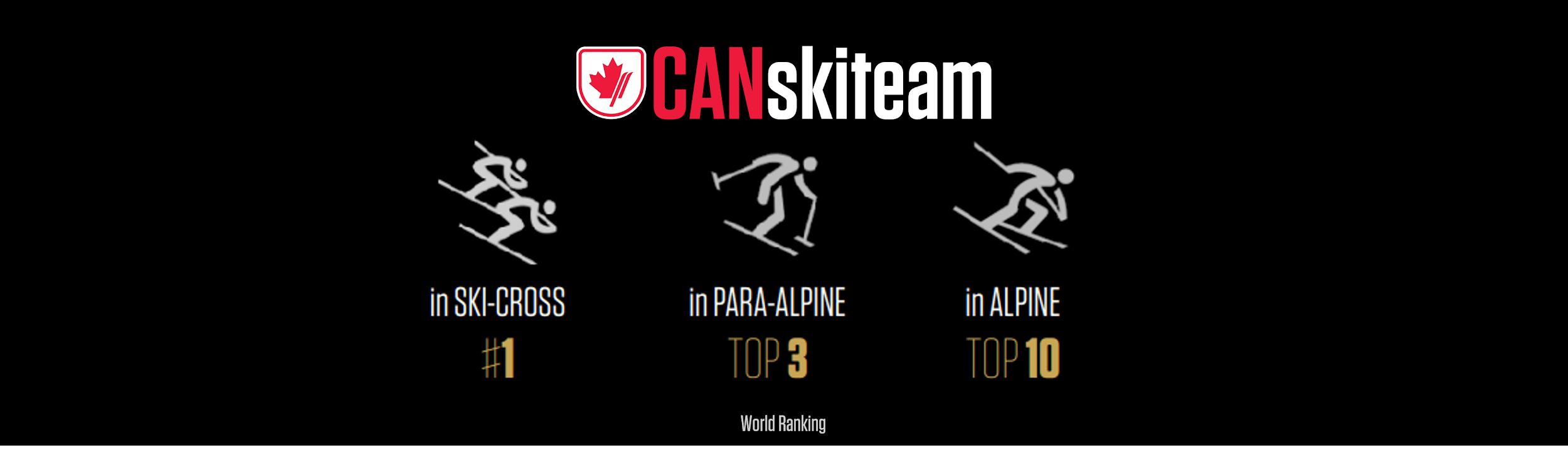 Infographic of CANskiteam's standing, indicating it's #1 in Ski-Cross, Top 3 in Para-Alpine and Top 10 in Alpine