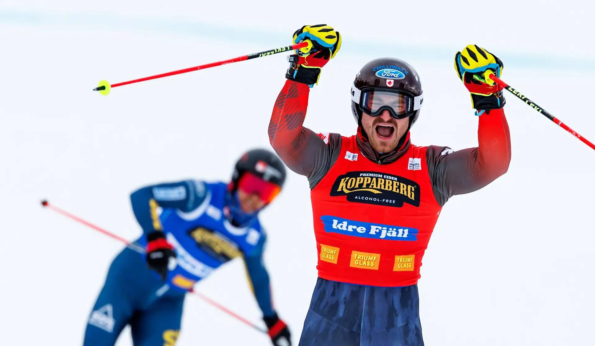 Reece Howden arms in the air celebrating his victory