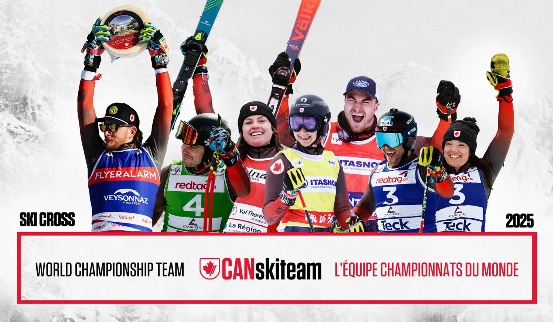 Banner: Ski Cross World Championship Team, CAN ski team, l'équipe championnats du monde 2025