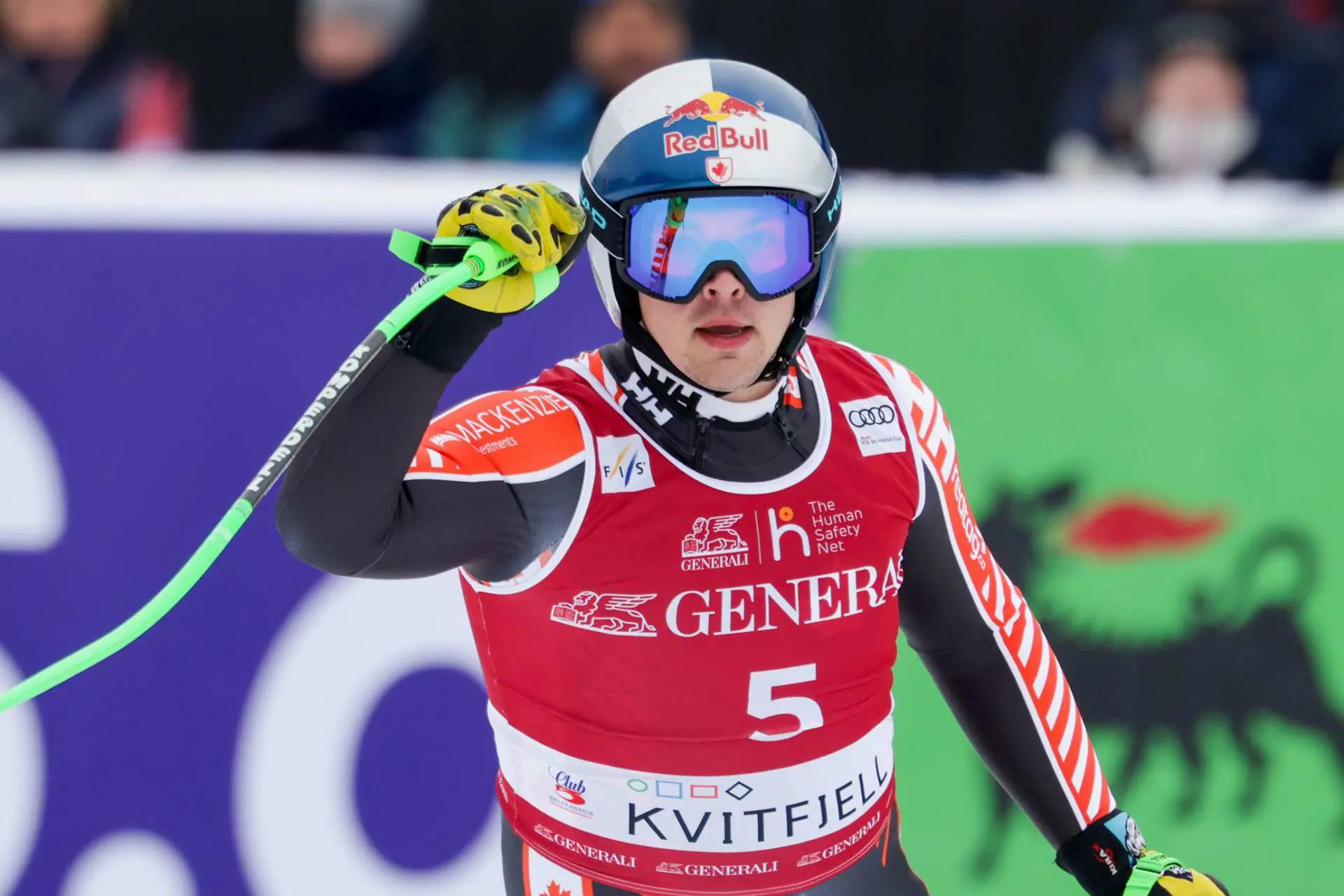 James Crawford holding his fist on while on the slope