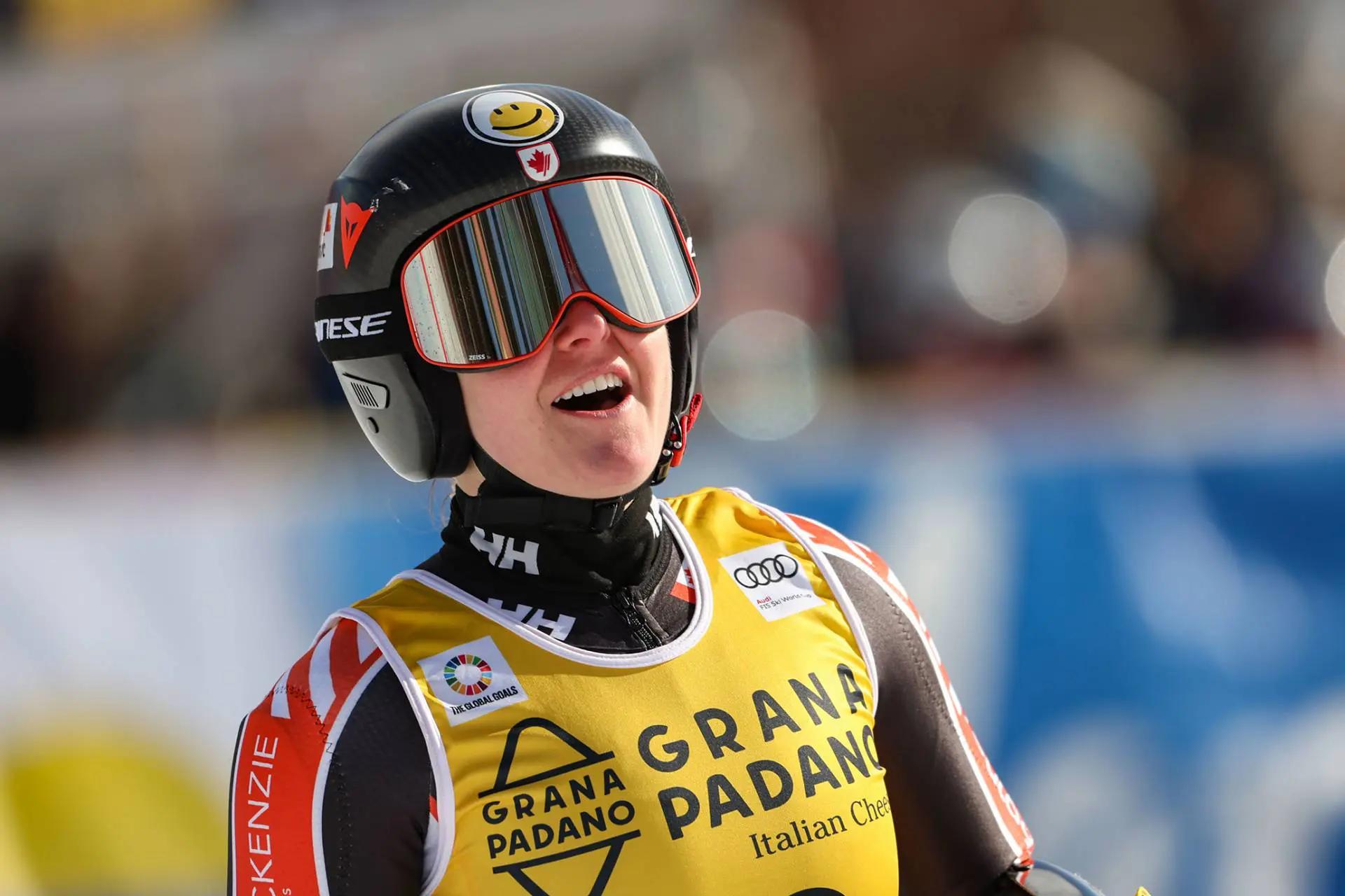A close-up of Valérie Grenier at the race