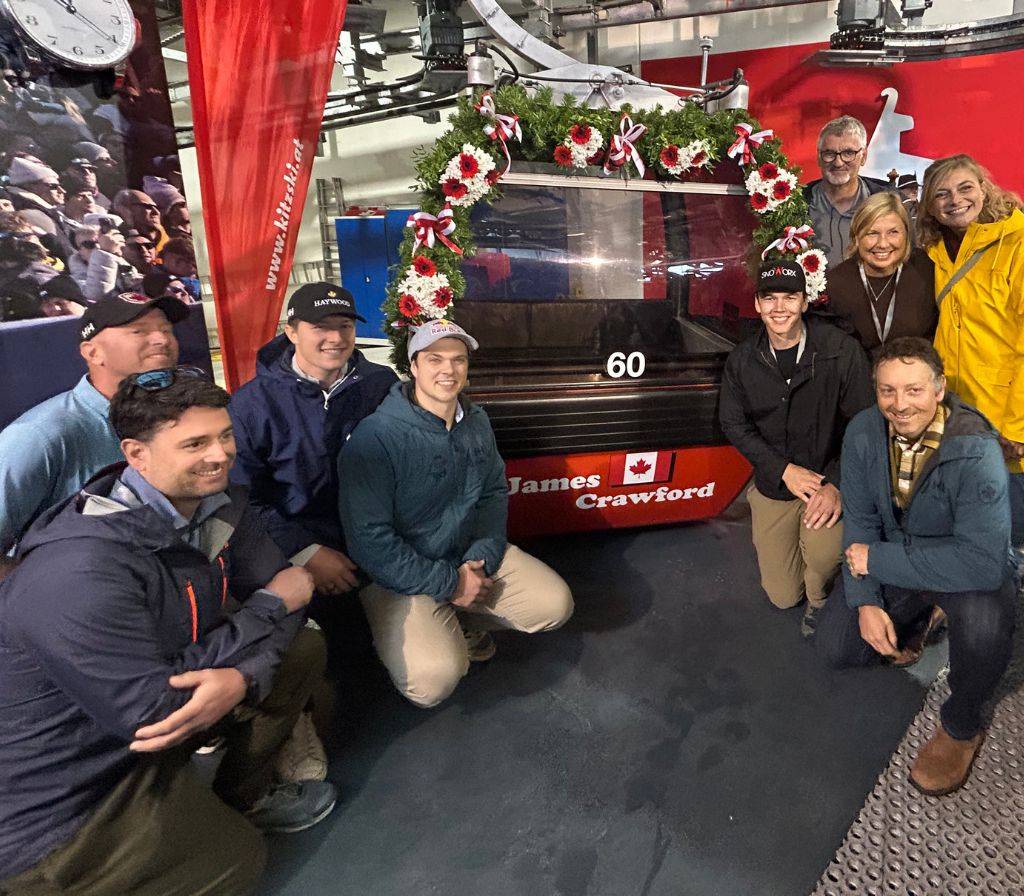 A group of people posing for a photo in front of the Gondola